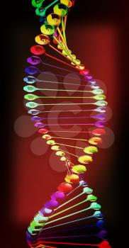 DNA structure model. 3D illustration. Vintage style.