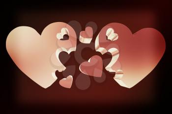 3d hearts family concept. 3D illustration. Vintage style.