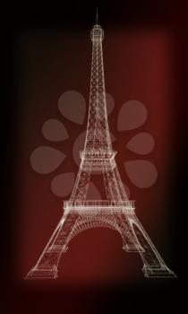 3d Eiffel Tower render. 3D illustration. Vintage style.