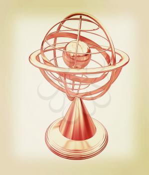 Terrestrial globe model . 3D illustration. Vintage style.