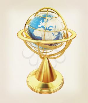 Terrestrial globe model . 3D illustration. Vintage style.