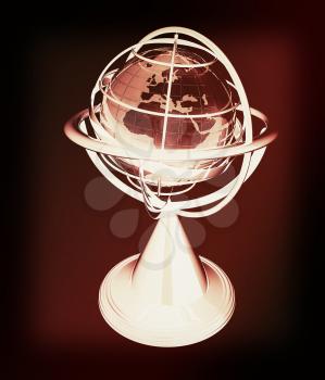 Terrestrial globe model . 3D illustration. Vintage style.