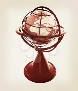 Terrestrial globe model . 3D illustration. Vintage style.