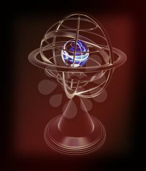 Terrestrial globe model . 3D illustration. Vintage style.