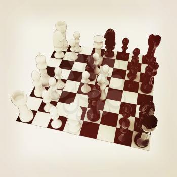 Chess. 3D illustration. Vintage style.