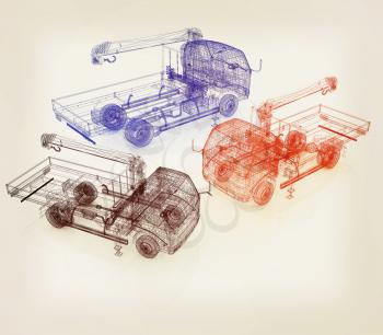 3d model truck. 3D illustration. Vintage style.