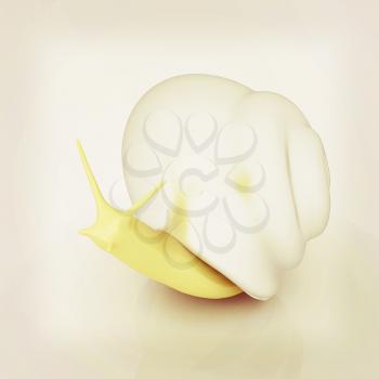 3d fantasy animal, snail on white background . 3D illustration. Vintage style.