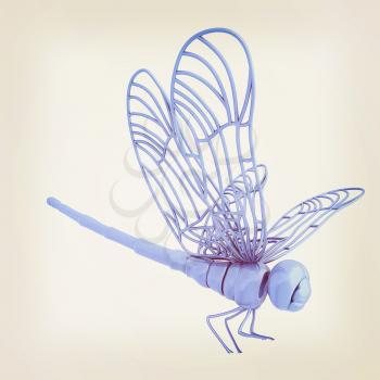 Dragonfly. 3D illustration. Vintage style.