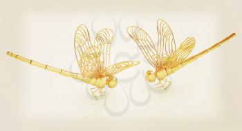 Dragonfly. 3D illustration. Vintage style.