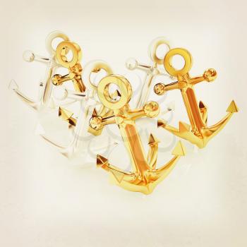 anchors. 3D illustration. Vintage style.