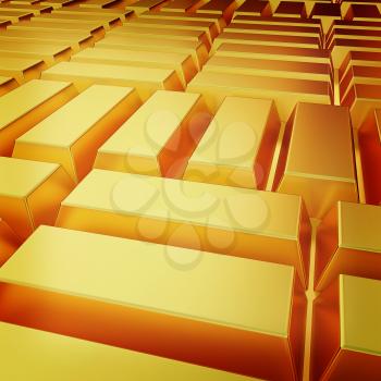 gold bars. 3D illustration. Vintage style.