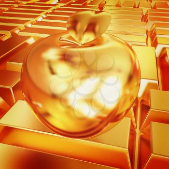 golden apple on the gold bars background. 3D illustration. Vintage style.