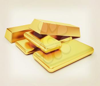 gold bars. 3D illustration. Vintage style.