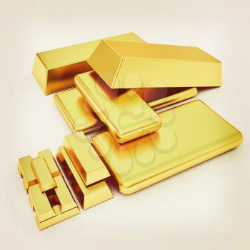 gold bars. 3D illustration. Vintage style.