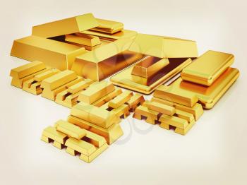 gold bars. 3D illustration. Vintage style.