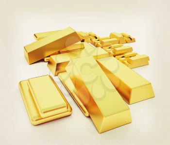 gold bars. 3D illustration. Vintage style.