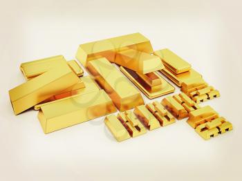 gold bars. 3D illustration. Vintage style.