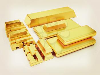 gold bars. 3D illustration. Vintage style.