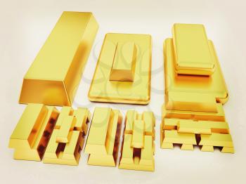 gold bars. 3D illustration. Vintage style.