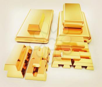 gold bars. 3D illustration. Vintage style.