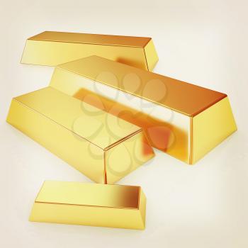 gold bars. 3D illustration. Vintage style.