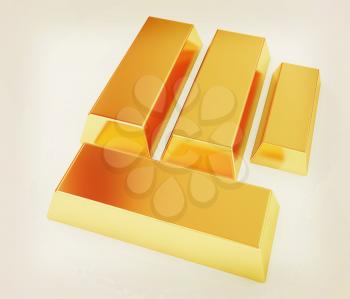 gold bars. 3D illustration. Vintage style.