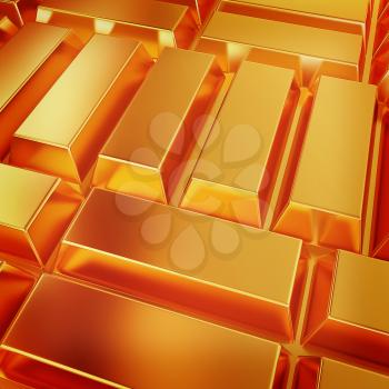 gold bars. 3D illustration. Vintage style.