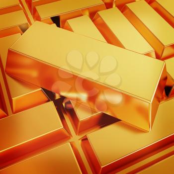 gold bars. 3D illustration. Vintage style.