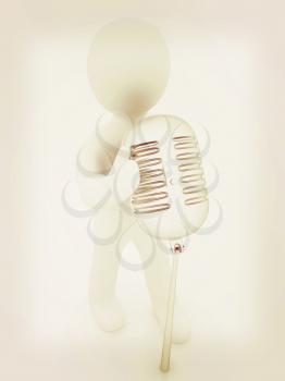 3D man with a microphone on a white background . 3D illustration. Vintage style.