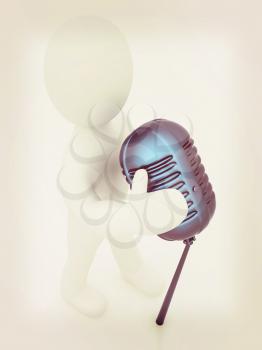 3D man with a microphone on a white background . 3D illustration. Vintage style.