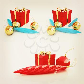 Set of Beautiful Christmas gifts. 3D illustration. Vintage style.