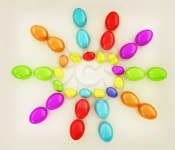 Colored Eggs on a white background. 3D illustration. Vintage style.