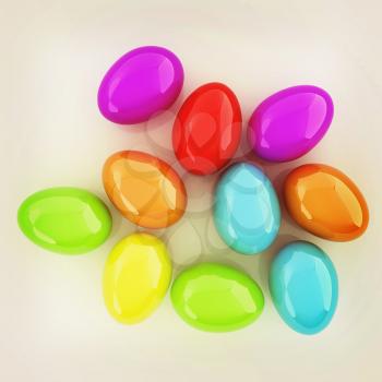 Colored Eggs on a white background. 3D illustration. Vintage style.