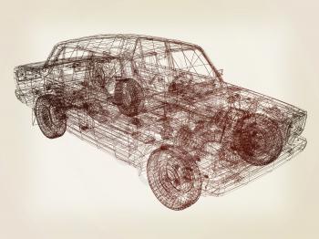 3d model cars. 3D illustration. 3D illustration. Vintage style.