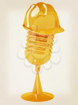 New 3d concept of technology education with microphone and hard hat. 3D illustration. Vintage style.