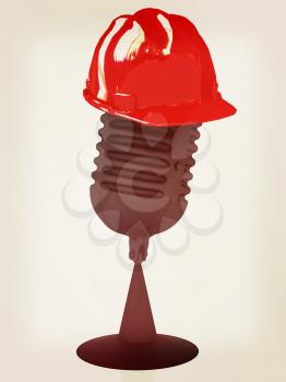 New 3d concept of technology education with microphone and hard hat. 3D illustration. Vintage style.