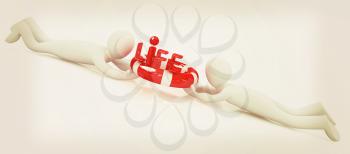 Mans with life ring. 3d rendered illustration. 3D illustration. Vintage style.