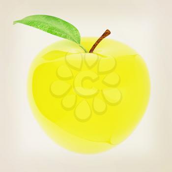 Green apple, isolated on white background . 3D illustration. Vintage style.