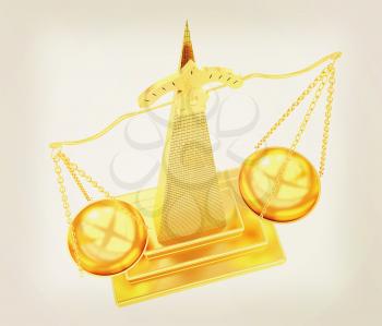 Gold scales of justice. 3D illustration. Vintage style.
