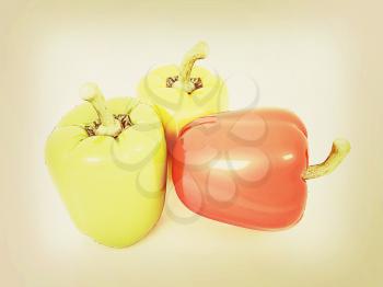 Bell peppers (bulgarian pepper) on a white background. 3D illustration. Vintage style.