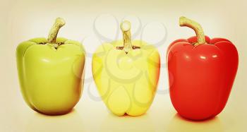 Bell peppers (bulgarian pepper) on a white background. 3D illustration. Vintage style.