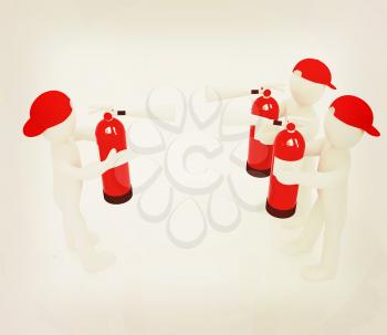 3d mans with red fire extinguisher. The concept of confrontation on a white background. 3D illustration. Vintage style.