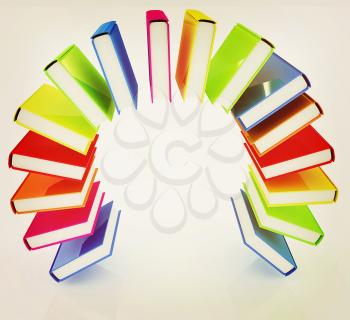 Colorful books like the rainbow on a white background. 3D illustration. Vintage style.