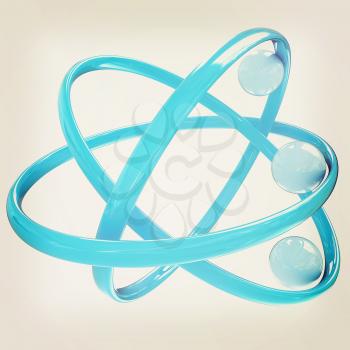 3d atom isolated on white background . 3D illustration. Vintage style.