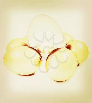 Big egg and gold eggs. 3D illustration. Vintage style.