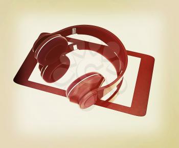 a creative cellphone with headphones isolated on white, portable audio concept . 3D illustration. Vintage style.