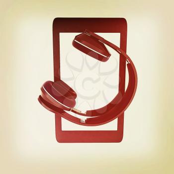 a creative cellphone with headphones isolated on white, portable audio concept . 3D illustration. Vintage style.