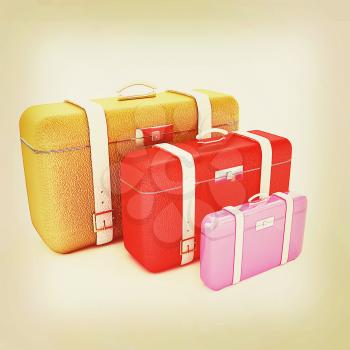 Traveler's suitcases. Family travel concept. 3D illustration. Vintage style.