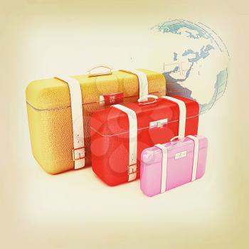 Traveler's suitcases. Family travel concept. 3D illustration. Vintage style.