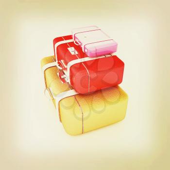 Traveler's suitcases. Family travel concept. 3D illustration. Vintage style.